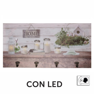 Appendino in legno da 8 posti con led, lanterna cm60x30x1,8