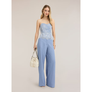 Motivi - Pantaloni palazzo in misto lino - Azzurro