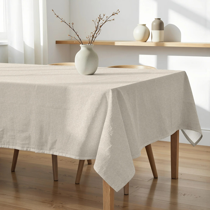 Nappe enduite Uni lin 101 - 100% coton - traitement antitaches - Beige - 250x155 cm