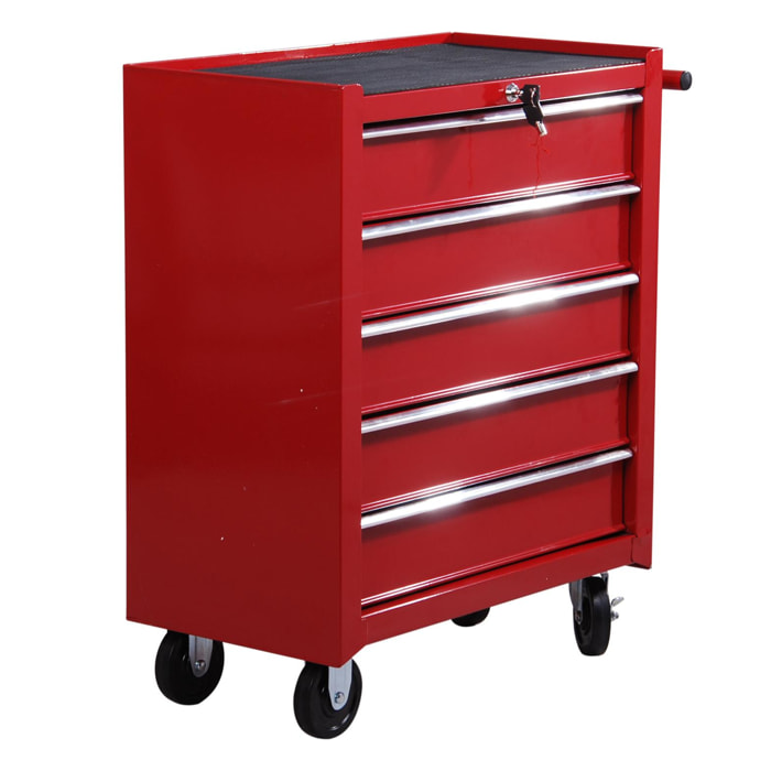 HOMCOM Carro caja de herramientas taller movil con 5 cajones 4 ruedas chapa de Acero Rojo