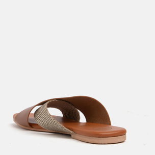 Ciabattina in vera pelle con fascia larga in oro - CUOIO