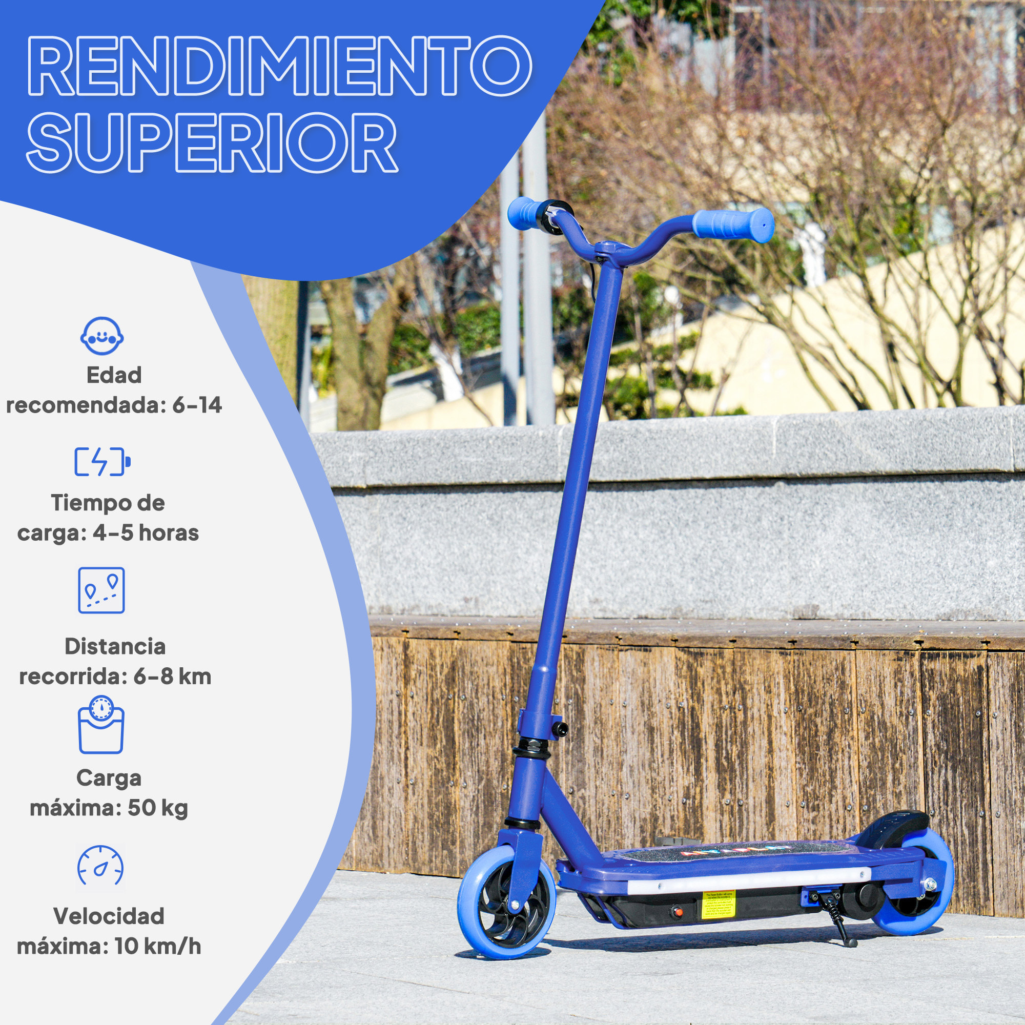 Patinete Eléctrico para Niños de 6-14 Años Patín Eléctrico Max. 10 km/h Motor 80 W Autonomía Máxima 8 km Patinete Eléctrico Infantil con Luces LED Freno Posterior Azul