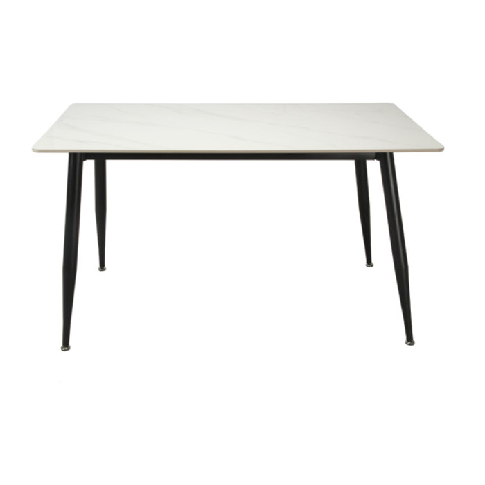 Table en céramique marbre blanc et pieds métal noir L130cm - STONE