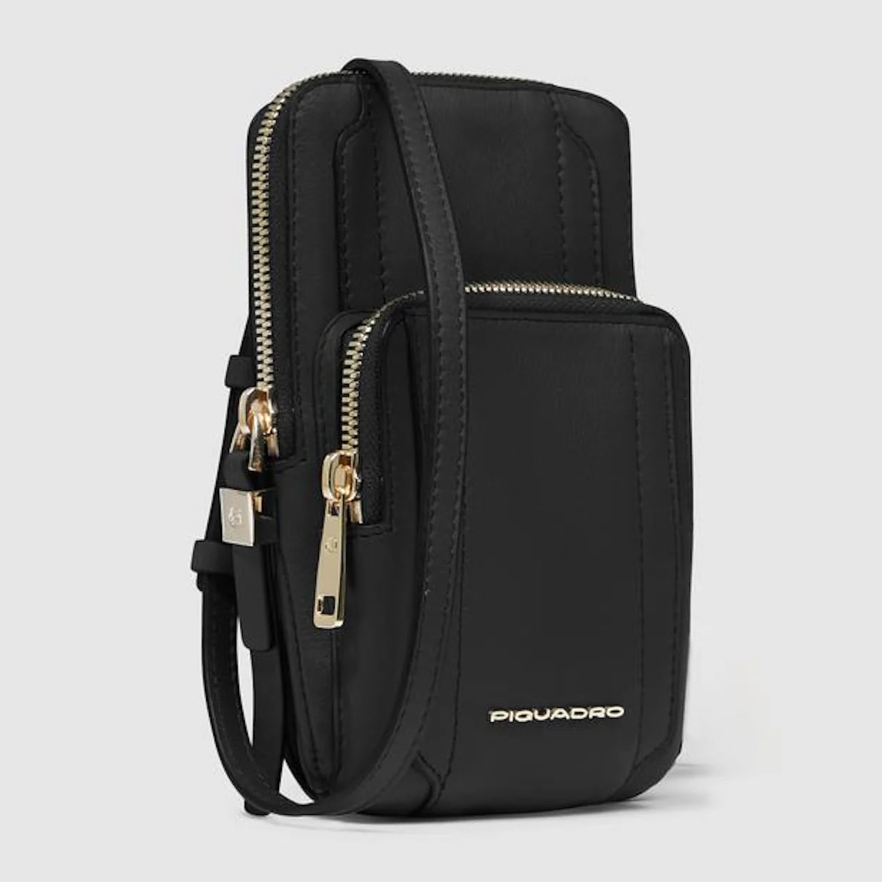 Piquadro Porta telefono da collo in pelle con porta carte di credito, schermato con protezione RFID