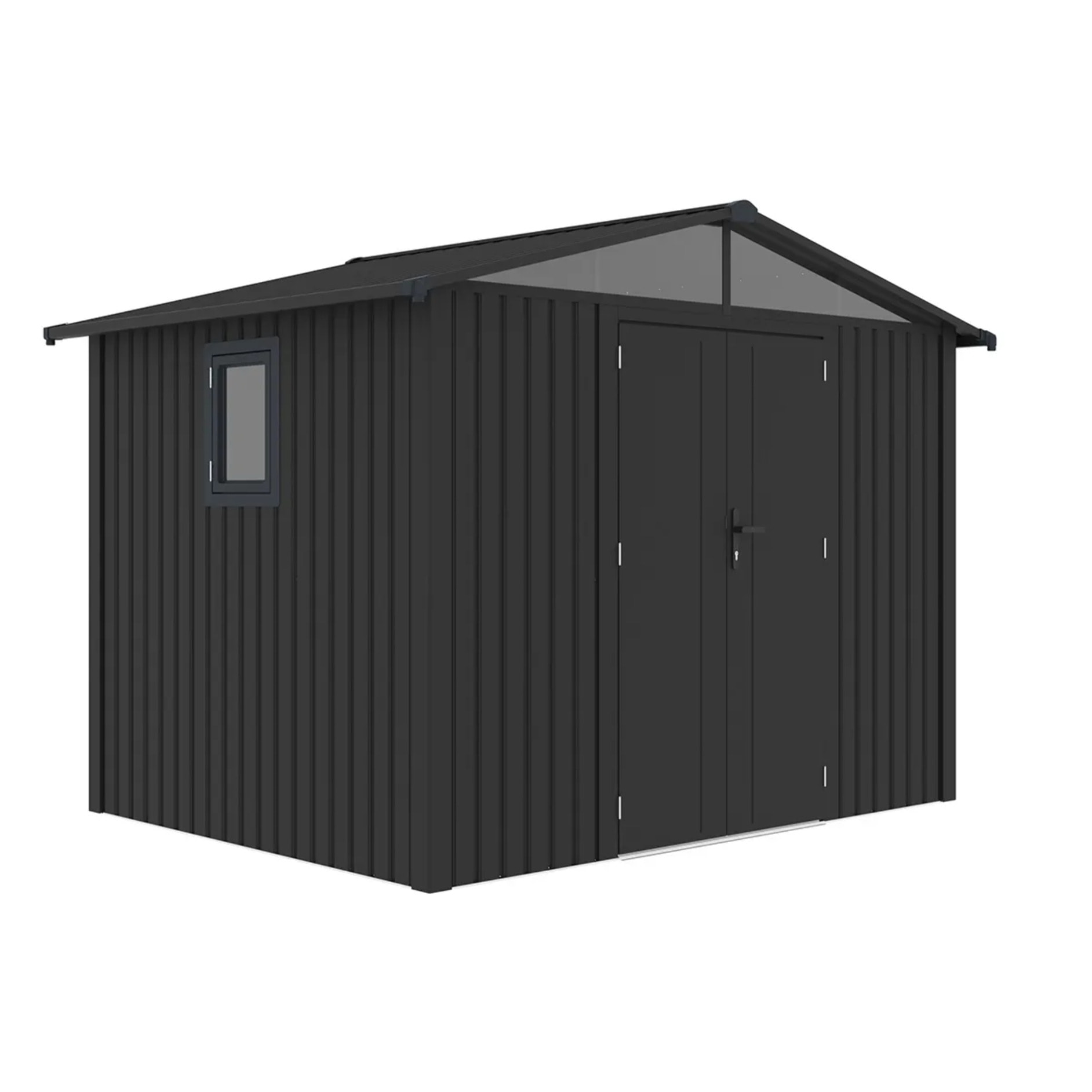 Abri de jardin métal gris anthracite 5.71 m² + kit d'ancrage