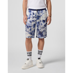 PHILIPP PLEIN Linen Bowling Shorts All-Over Ceramic