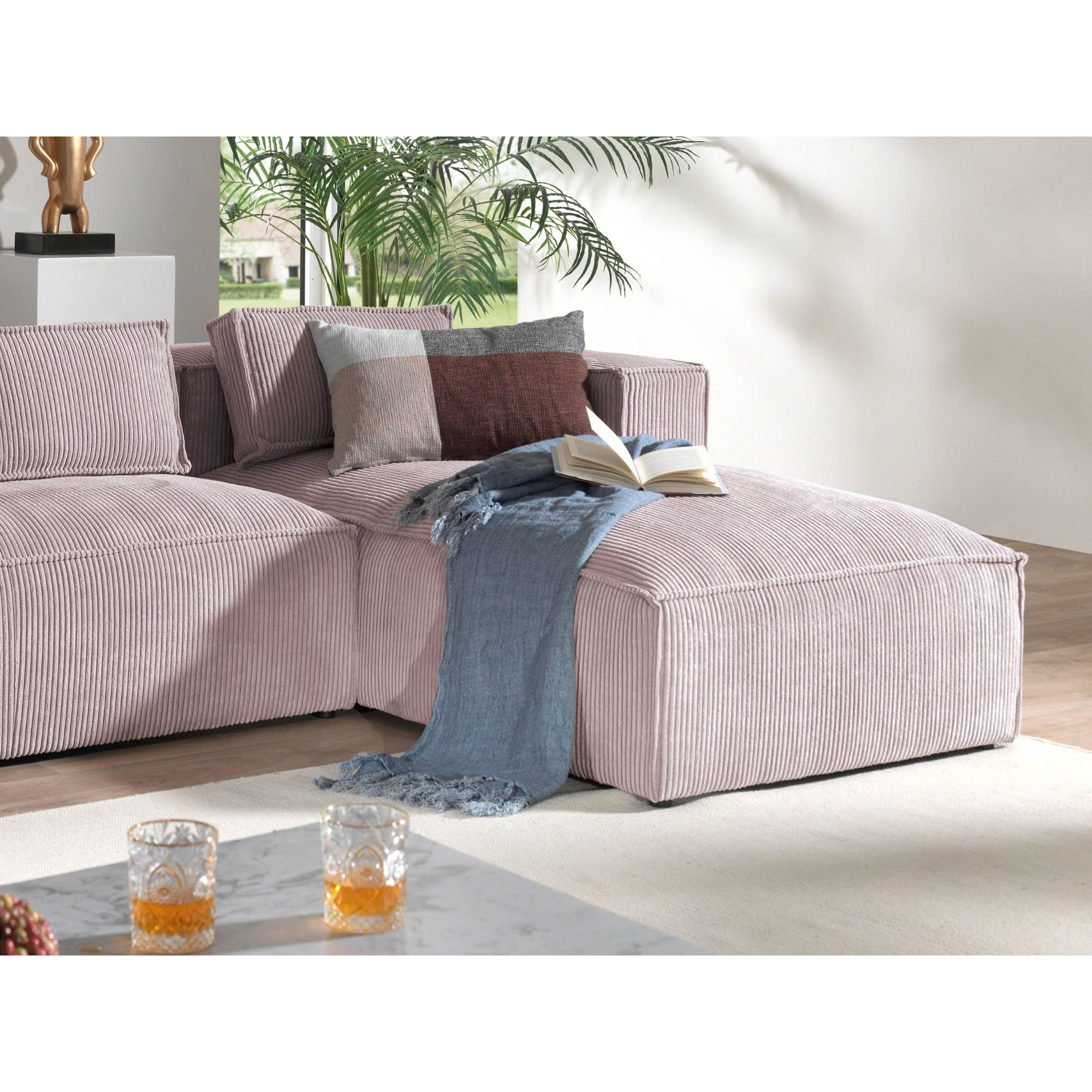 Stella - canapé d'angle - en velours côtelé - 4 places -style contemporain - droit - Rose