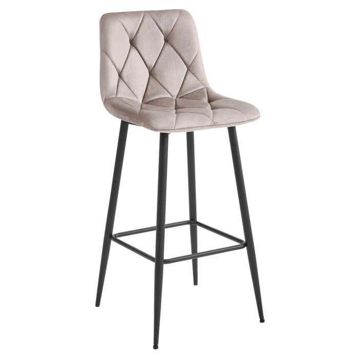 Sgabello bar NADO in velluto beige scuro e gambe nere