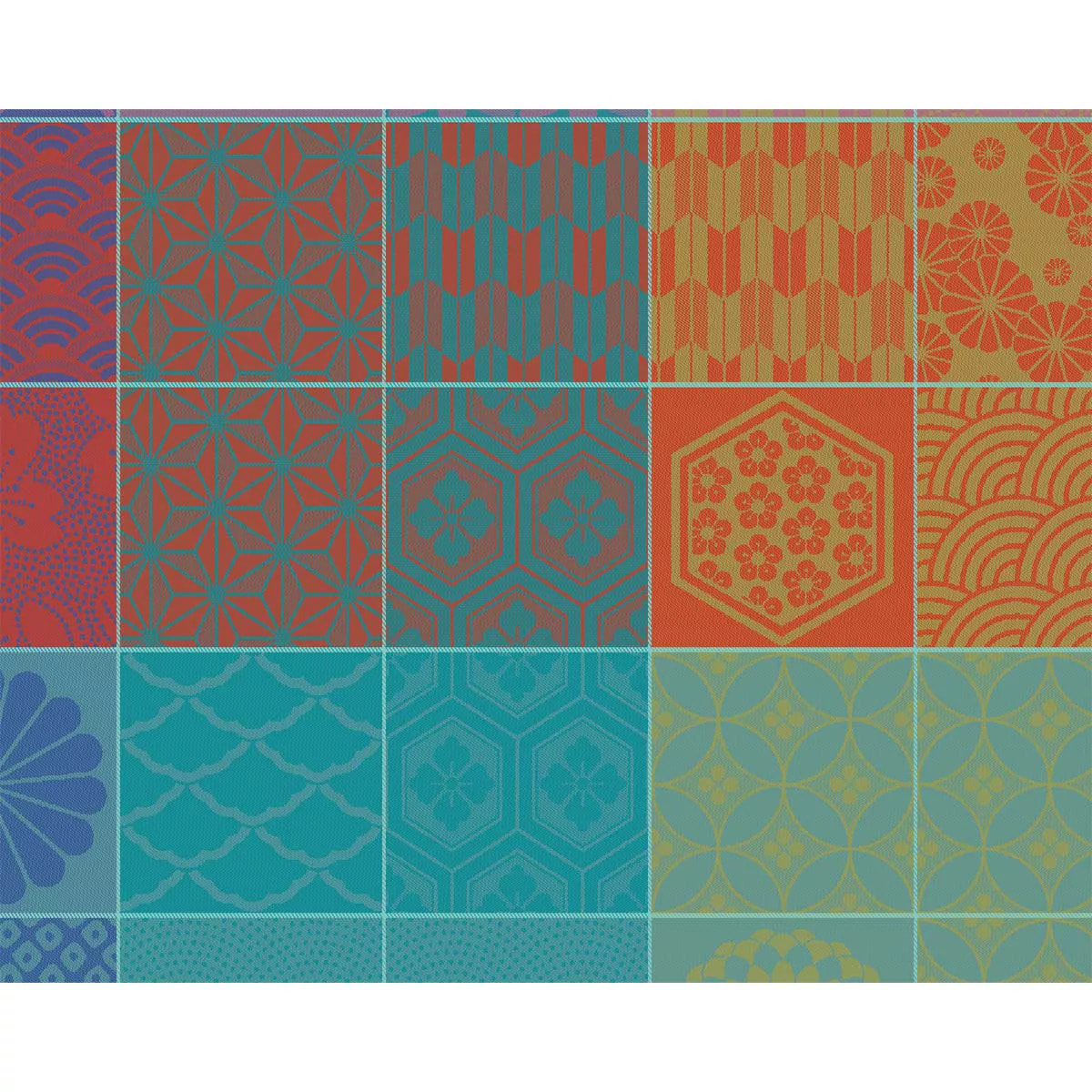 Set pur coton enduit motif jacquard Mille hana floralies