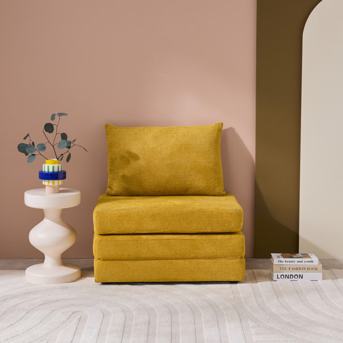 Chauffeuse matelas convertible moutarde tissu chenille 1 place Fold