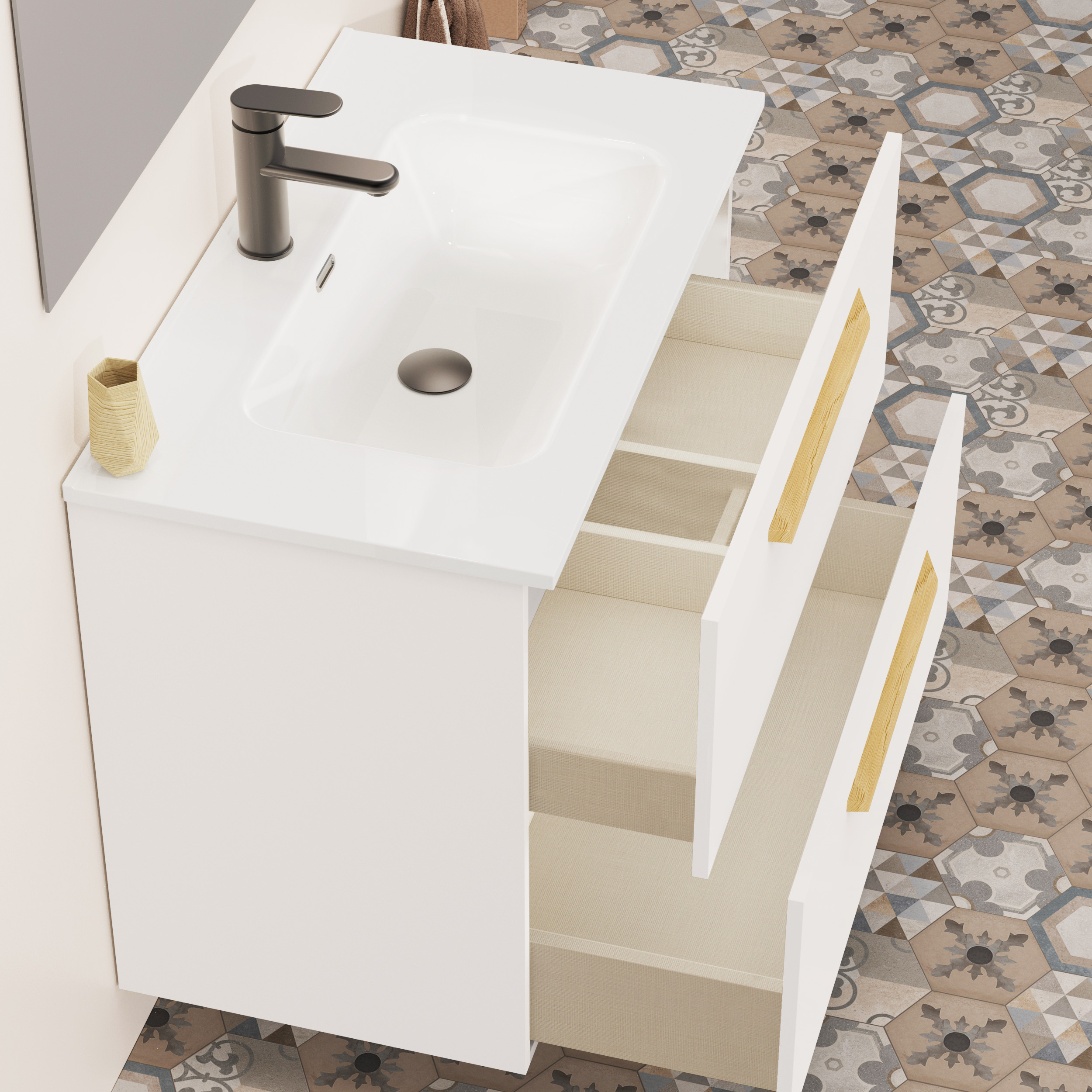 Conjunto de baño Melody, Alday, 80 cm, Blanco Mate