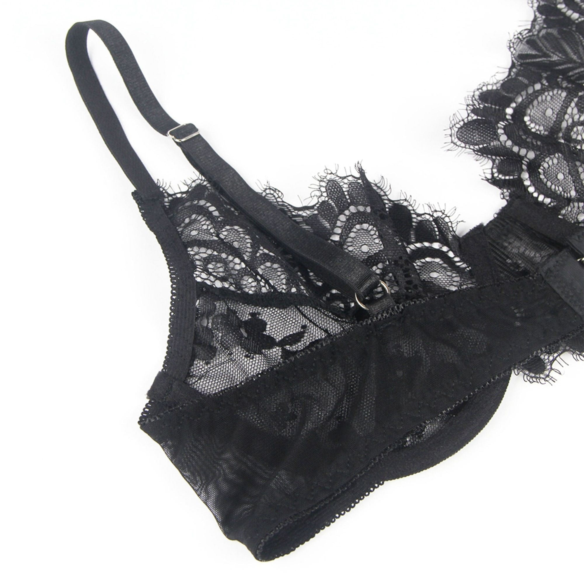 Conjunto de sujetador de encaje y tanga, Negro