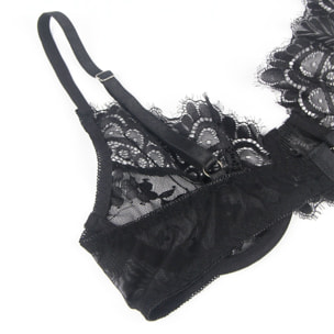 Conjunto de sujetador de encaje y tanga, Negro