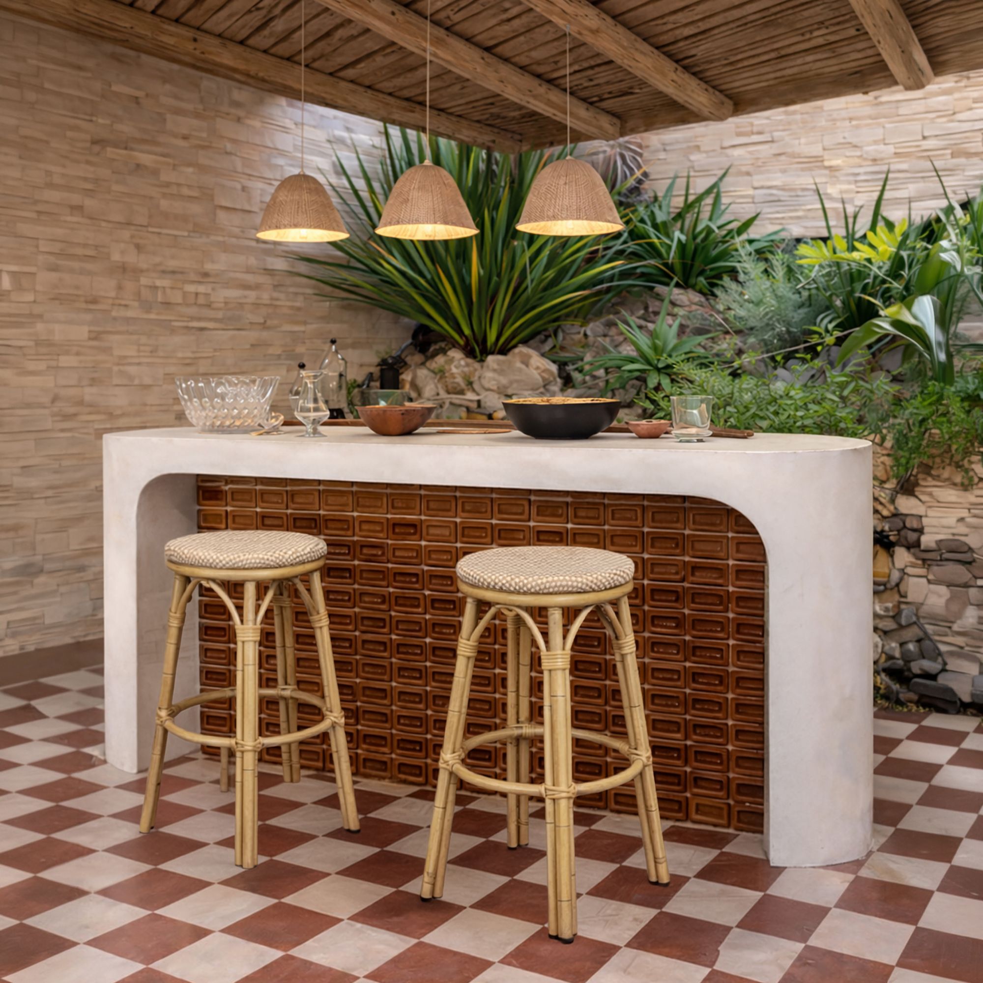 Tabouret de bar d'extérieur en textilène beige AMALFI