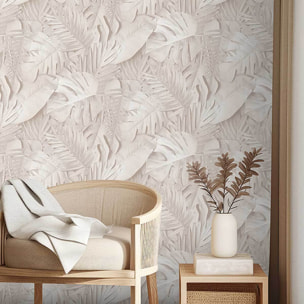 Papier peint feuillage tropical beige élégant