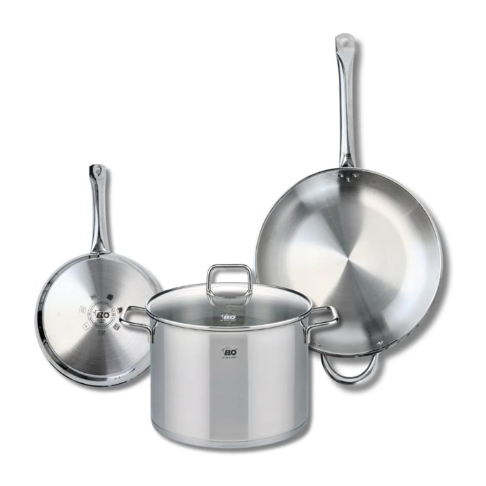 Ensemble de 2 Poêles de cuisson 24 et 32 cm et 1 faitout 26 cm Elo Profi Citrin