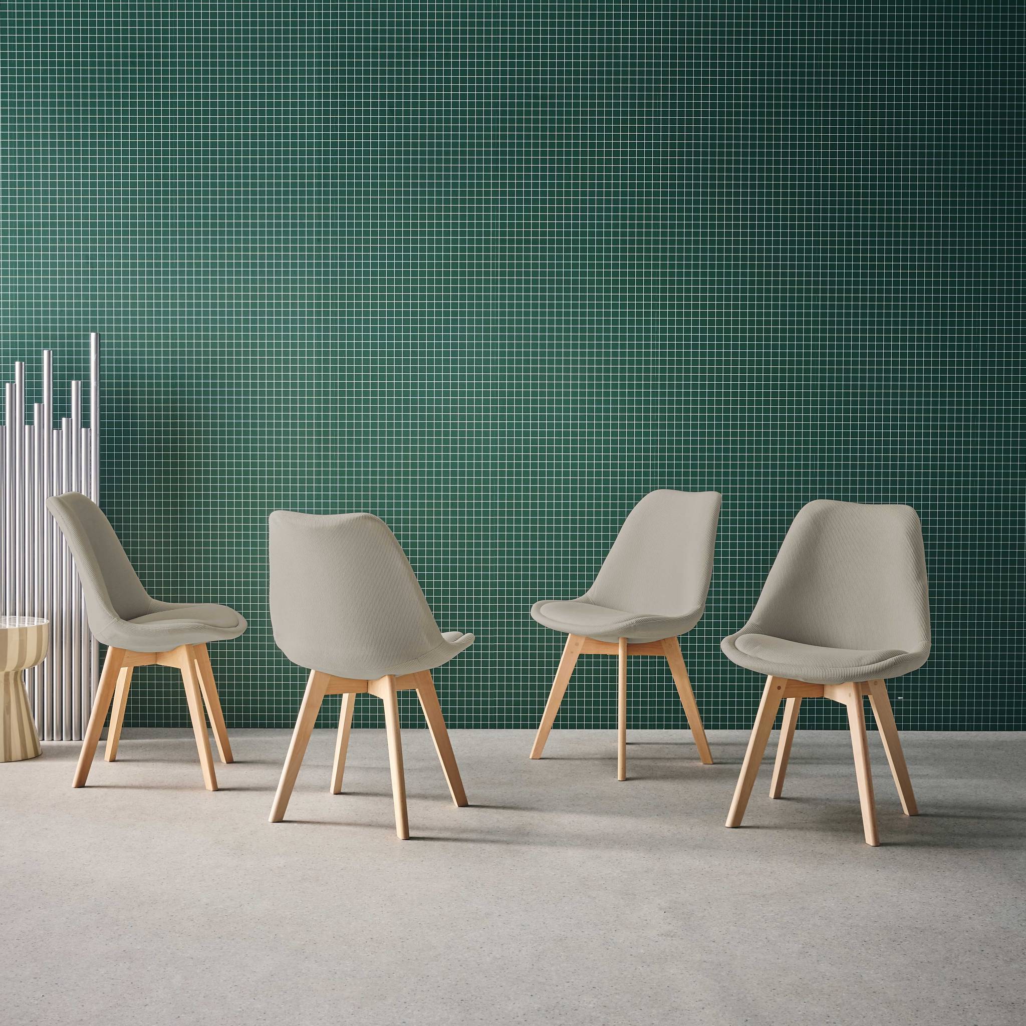 Lot de 4 chaises scandinaves revêtement velours côtelé gris clair. pieds bois de hêtre - Nils