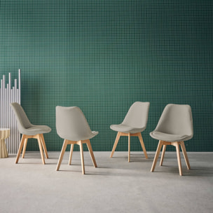 Lot de 4 chaises scandinaves revêtement velours côtelé gris clair. pieds bois de hêtre - Nils