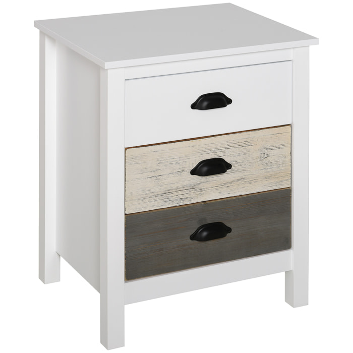 Mesita de Noche Moderna Mesilla de Noche con 3 Cajones Mesa de Noche para Dormitorio Salón 50x38x65 cm Blanco