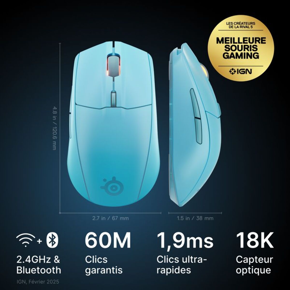 Souris Gamer Sans Fil STEELSERIES Rival 3 WL Gen 2 Aqua