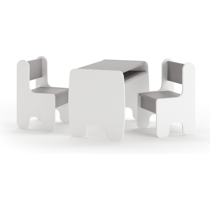 Set bambini TIMI tavolino e due seggiolinе bianco/grigio