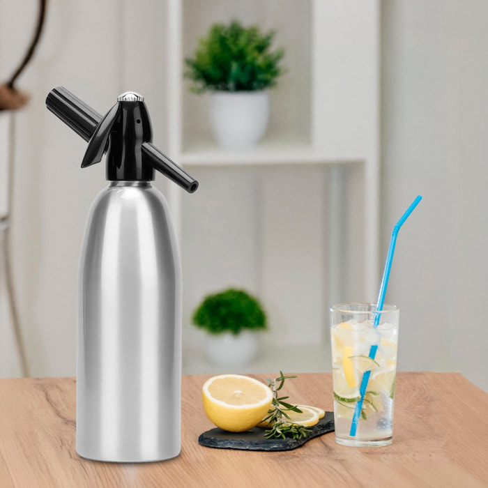 Sifón de 1L para preparar agua con gas y bebidas carbonatadas en casa.