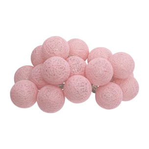 Guirlande LED 16 boules pile rose clair L255cm