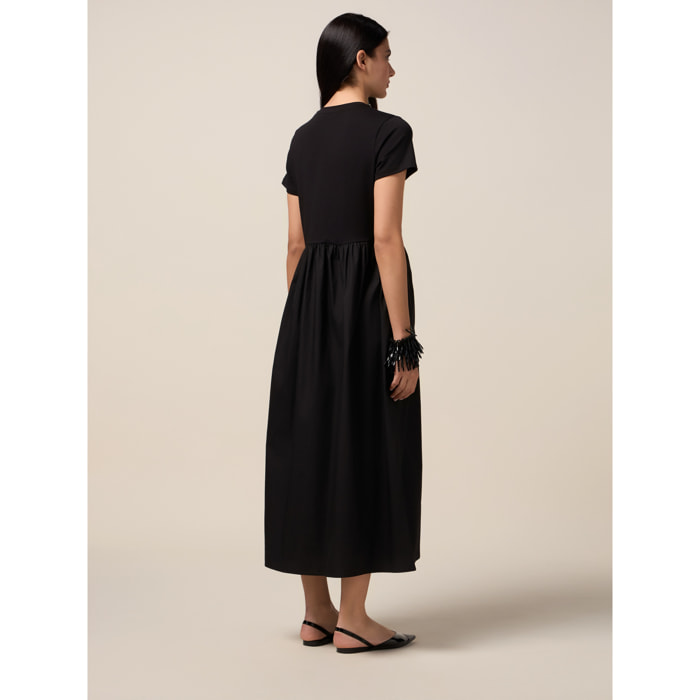 Oltre - Vestido de dos materiales con estrás - Negro
