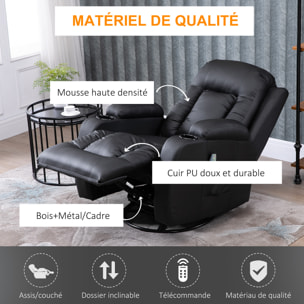 Fauteuil de massage et relaxation électrique chauffant inclinable manuellement repose-pied télécommande noir