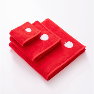 Set toallas 3pcs, 450gsm 100%algodon rojo con manzana blanca benetton