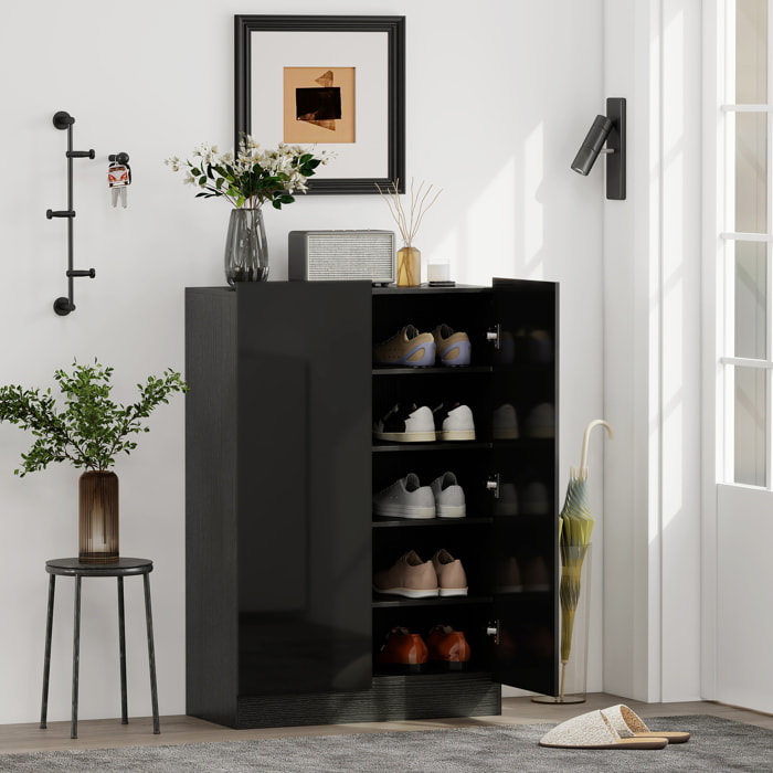 Zapatero de 2 Puertas con Cierre Suave, Zapatero Entrada Recibidor con Estantes Ajustables, Agujeros de Ventilación, para 20 Pares de Zapatos, 72x34,5x103 cm, Negro Brillo