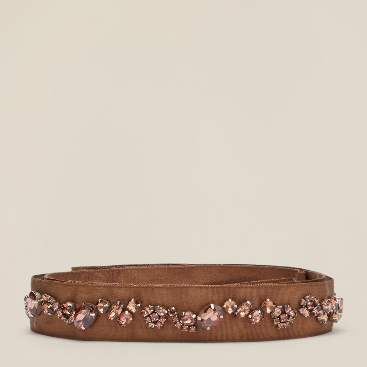 Oltre - Cintura in gros grain con castoni - Marrone