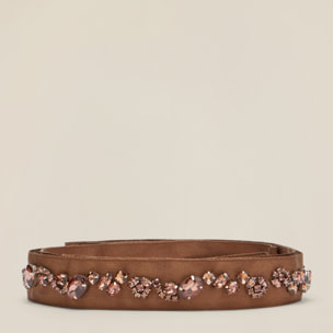 Oltre - Cintura in gros grain con castoni - Marrone