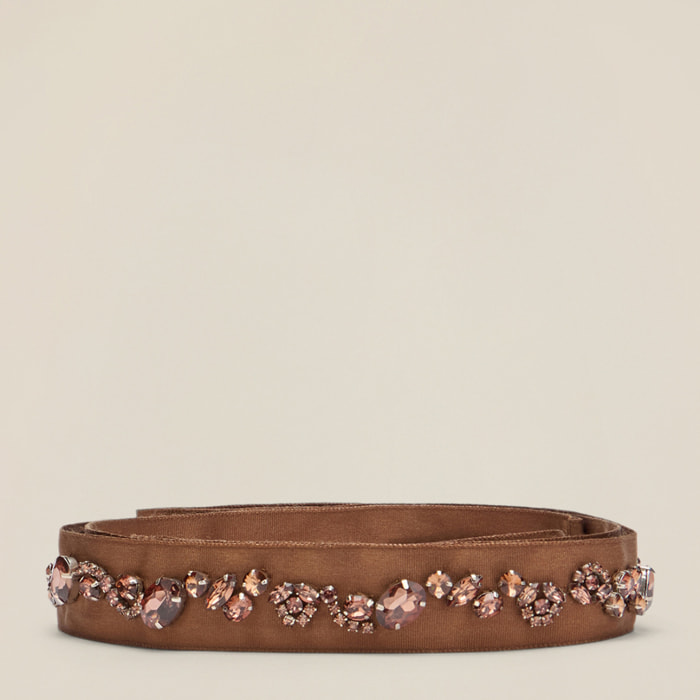 Oltre - Cintura in gros grain con castoni - Marrone
