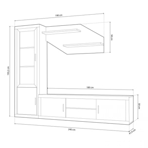 Salón modular con gran capacidad de almacenaje en cambria y grafito 240 cm Nuka V4 Cambria - Grafito