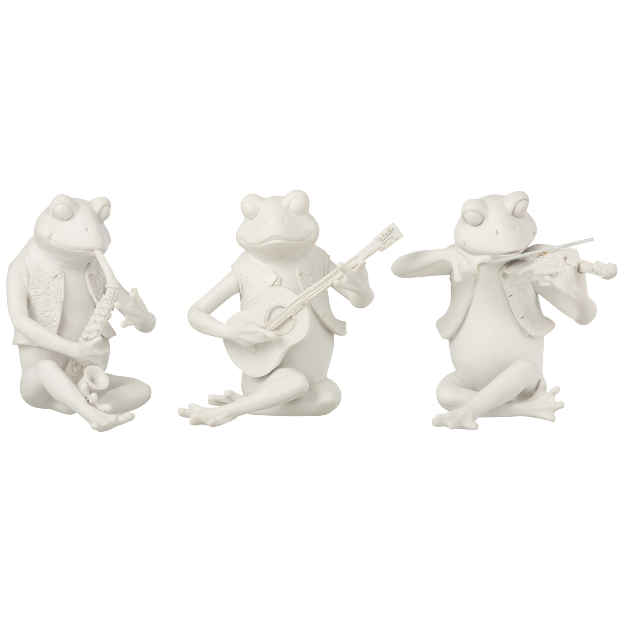 J-Line figurine Grenouille Musique Assise - polyrésine - blanc - large - 3 pcs