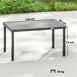 Mesa de Comedor de Jardín Rectangular, Mesa de Terraza Exterior 140x90x74 cm, con Estructura de Acero y Encimera Desmontable de WPC de Listones, Carga 50 kg, para Patio, Balcón, Gris