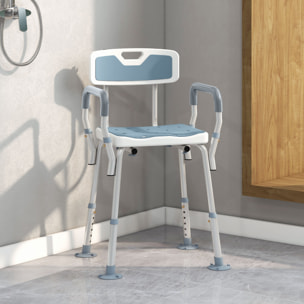 Chaise de douche siège de douche ergonomique hauteur réglable pieds antidérapants max. 136 Kg alu HDPE blanc bleu