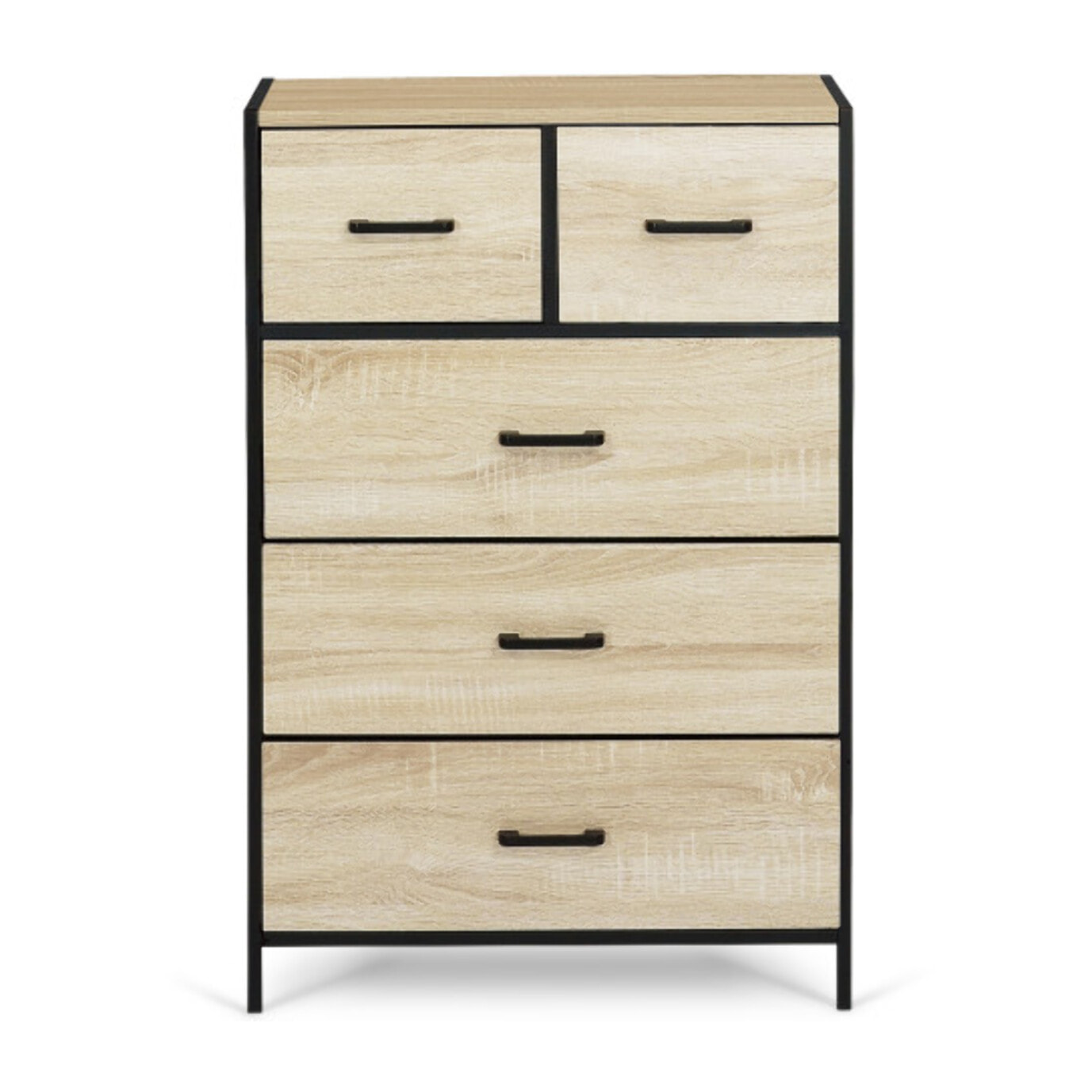 Commode Iris 5 tiroirs en bois et tissu