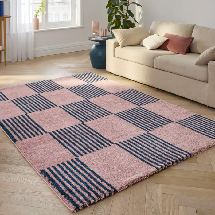 Tapis intérieur damier bleu et rose FERGEW