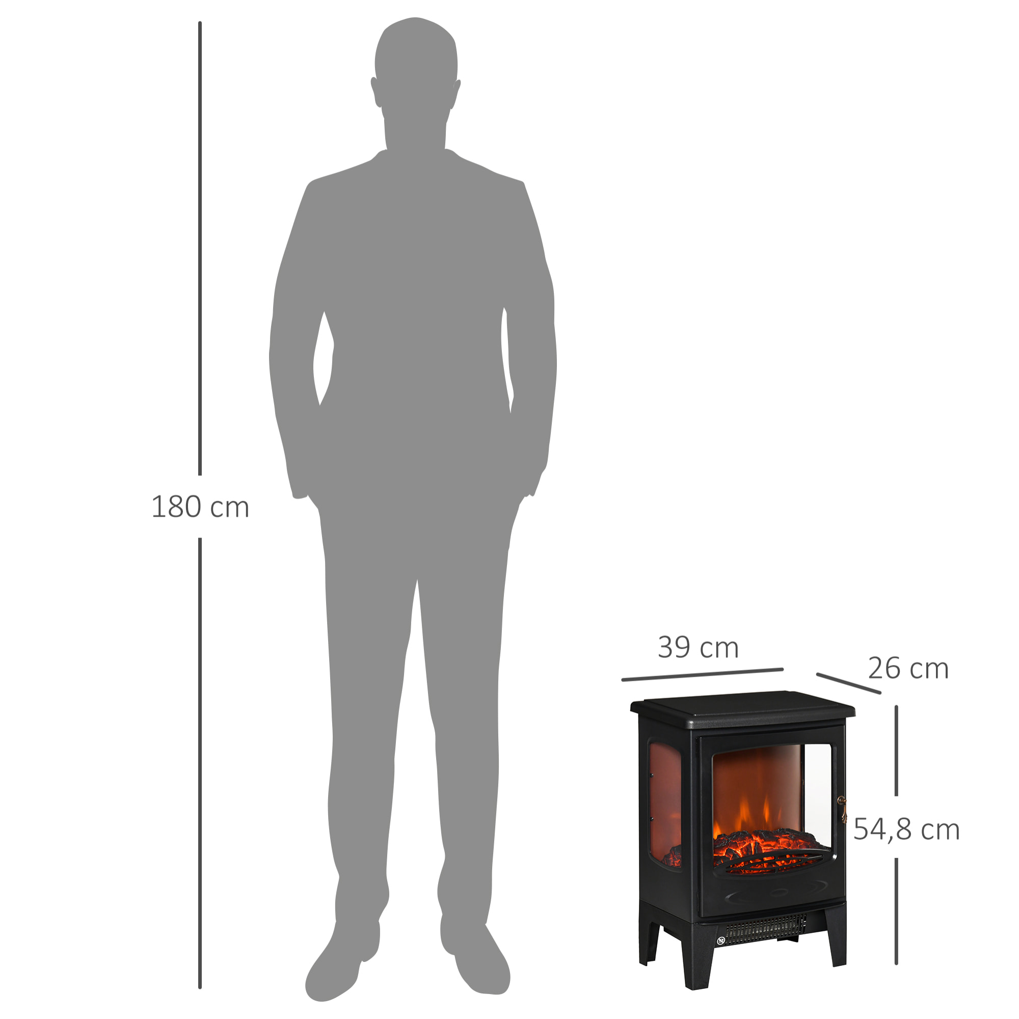 Cheminée électrique poêle style néo-rétro 1000-2000 W simulation flammes LED luminosité réglable acier ABS noir