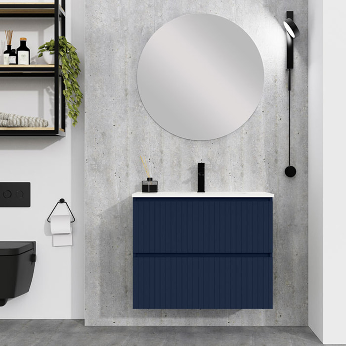 Conjunto de Baño Miya | Mueble de Baño Suspendido | 80 cm Azul| Dos Cajones | Lavabo Encastrado | No incluye Espejo | Alday