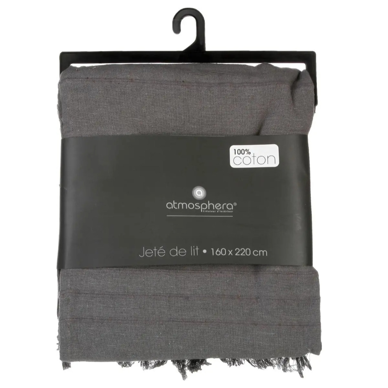 Jeté de lit coton gris 160x220cm