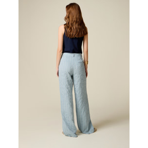 Oltre - Pantaloni palazzo gessati effetto crinkle - Azzurro