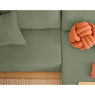 Topaze - canapé d'angle réversible 4 places - convertible avec coffre, tablette et poufs - en velours côtelé - Vert sauge