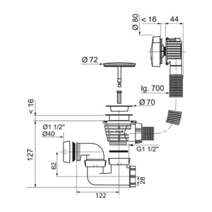Pack baignoire droite 180 x 80 Elise + tablier en niche + vidage