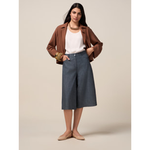 Oltre - Bermudas de mezcla de lino efecto denim - Azul