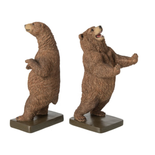 J-Line Set de 2 serre-livres ours - polyrésine - marron