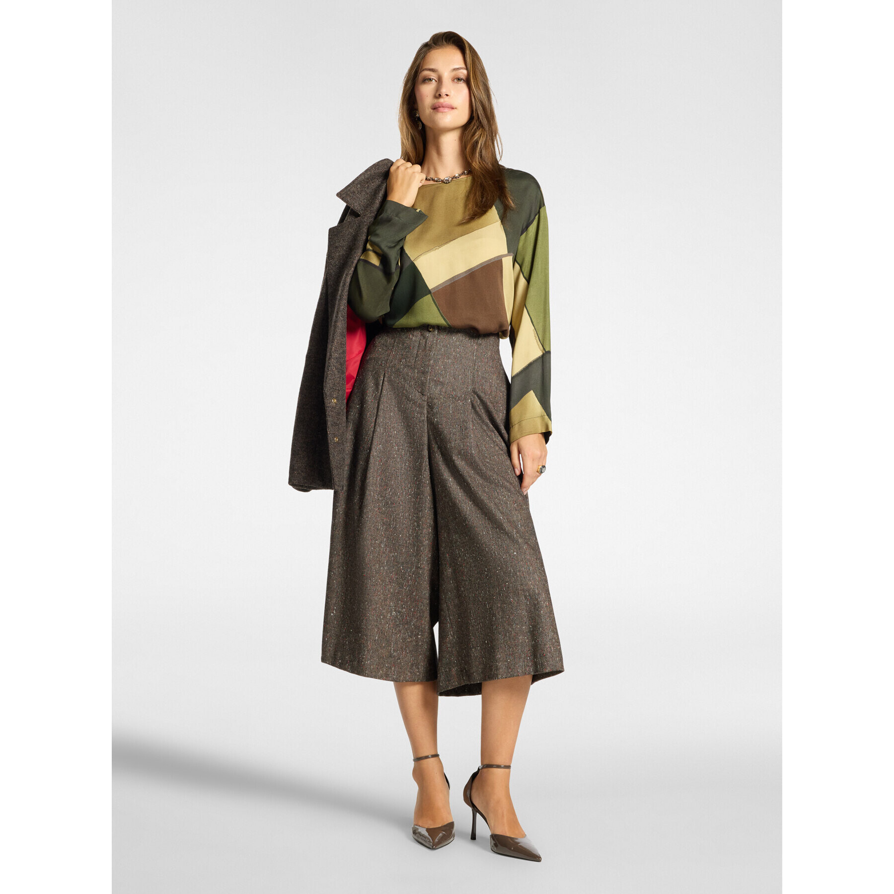 Elena Mirò - Blusa in raso stampato - Verde militare