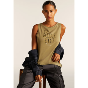 Canotta con fondo svasato e grafica con borchie